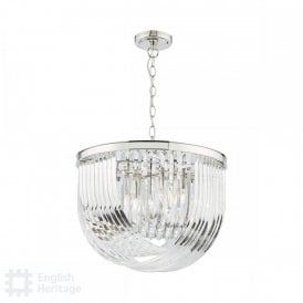 Rounded crystal ceiling pendant finished in polished nickel