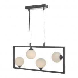 ENSIO 4 Light Pendant Matt Black & Opal Glass Globes