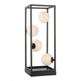 ENSIO 4lt Table Lamp Matt Black & Opal Glass | Modern Globe Style