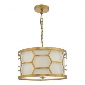 EPSTEIN 3 Light Pendant Gold Leaf Hexagon Metal & Ivory