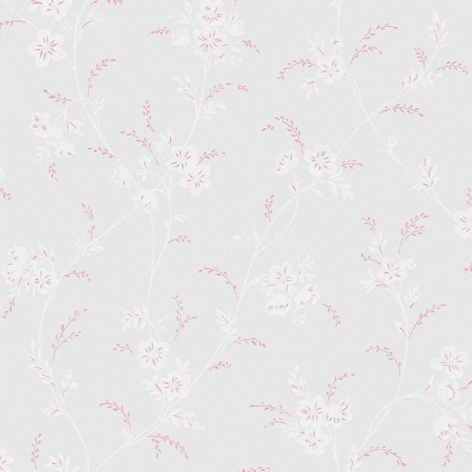 EVA Floral Wallpaper in Sugared Grey White, Sugared Grey, Pale Cranberry