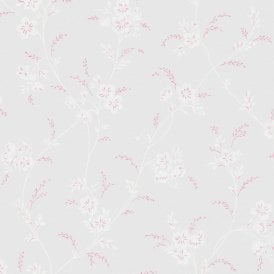 EVA Floral Wallpaper in Sugared Grey White, Sugared Grey, Pale Cranberry