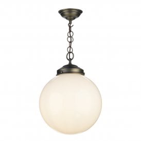 FAIRFAX 1 Light Pendant Antique Brass/Opal Glass