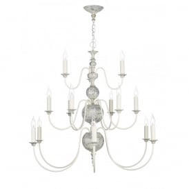 FLEMISH 15 Light 3 Tier Chandelier Distressed Powder Grey and Gold