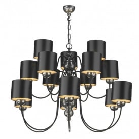 GARBO Large Ceiling Light in Polished Pewter and Black Shades