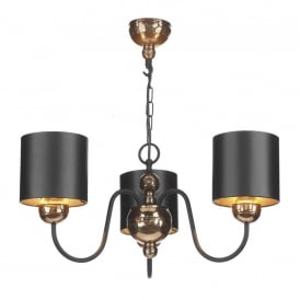 GARBO Mosaic Bronze 3 Light Ceiling Pendant with Black Shades
