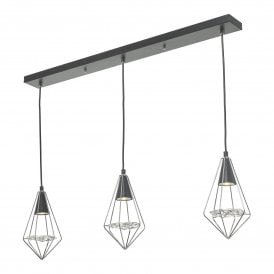 GIANNI Geometric Diamond 3 Light Bar Pendant Black | Polished Chrome & Glass