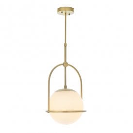 GRACE Matt Antique Brass Single Pendant With Opal Glass And Adjustable Stem