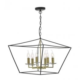 GRETCHEN 6 Light Pendant Matt Black & Polished Brass