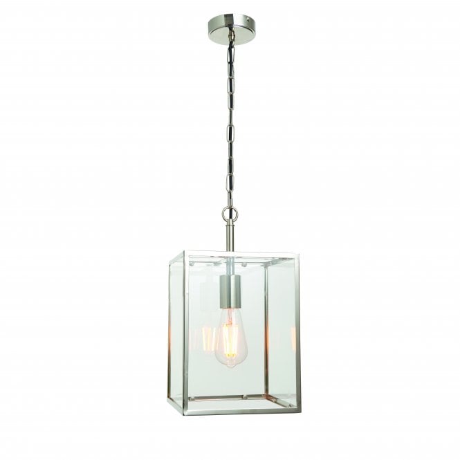 HADDEN Ceiling Pendant Lantern Style | Bright Nickel Plate & Clear Glass