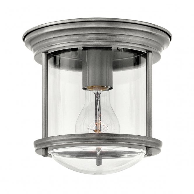 HADRIAN 1 Light Flush Mount in Clear Glass in Antique Nickel IP44 Bathroom Safe