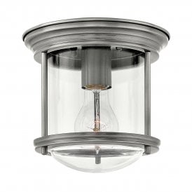 HADRIAN 1 Light Flush Mount in Clear Glass in Antique Nickel IP44 Bathroom Safe