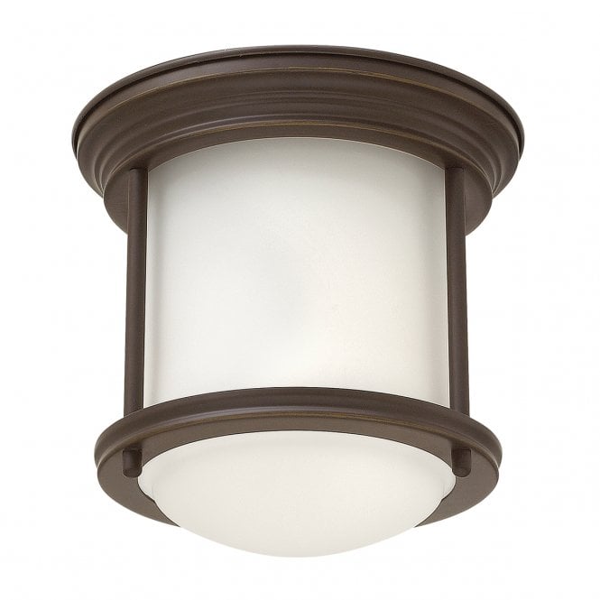 HADRIAN 1 Light Flush Mount in Opal Glass in Oil Rubbed Bronze IP44 Bathroom Safe