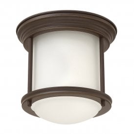 HADRIAN 1 Light Flush Mount in Opal Glass in Oil Rubbed Bronze IP44 Bathroom Safe