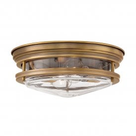 HADRIAN 2 Light Flush Mount in Clear Glass in Brushed Bronze IP44 Bathroom Safe