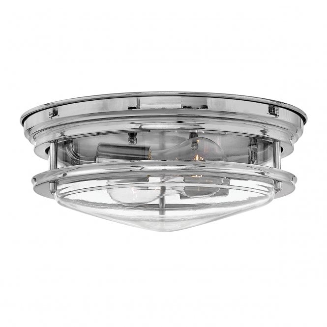 HADRIAN 2 Light Flush Mount in Clear Glass in Chrome IP44 Bathroom Safe