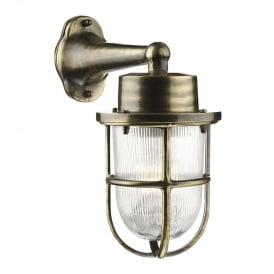 HARBOUR 1 Light Down Wall Light Antique Brass IP64