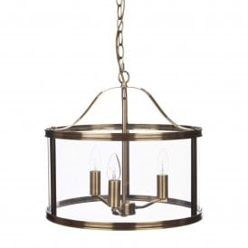 HARRINGTON 3 Light Ceiling Pendant in Antique Brass and Glass