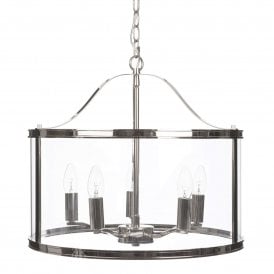 HARRINGTON 5 Light Ceiling Pendant in Polished Nickel and Glass
