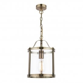 Antique Brass Ceiling Pendant Clear Glass Drum Shade Trio Lamp Holders