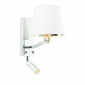 HARVEY 1 Wall & LED Spotlight | Sparkling Nickel & White Silk Effect Shade