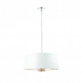 HARVEY 3 Light Ceiling Pendant | Bright Nickel Plate & Vintage White Faux Silk