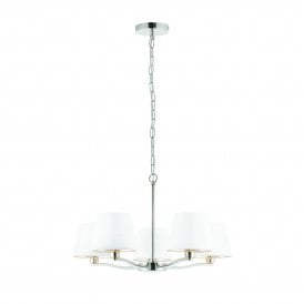 HARVEY 5 Light Pendant | Gleaming Nickel & Vintage White Silk Effect Shade