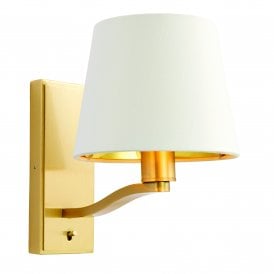 HARVEY Wall Light | Satin Brushed Gold & Vintage White Faux Silk