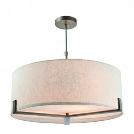 HAYFIELD 3 Light Pendant | Brushed Bronze Effect & Natural Linen Shade