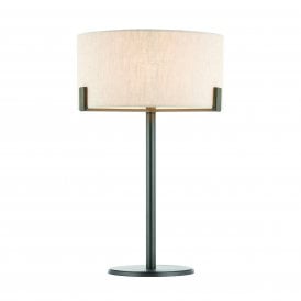 HAYFIELD Table 60W Brushed Bronze Effect Plate & Natural Linen