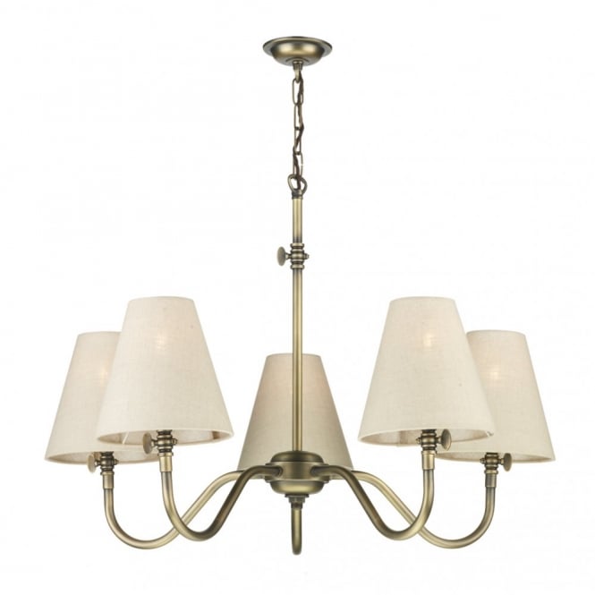 HICKS 5 Light Ceiling Pendant in Solid Brass with Antique Finish (no shades)