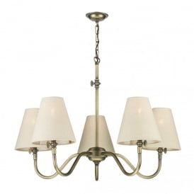 HICKS 5 Light Ceiling Pendant in Solid Brass with Antique Finish (no shades)
