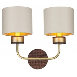 HUNTER Double Wall Light Replica Leather | Butter Brass & Swan Gold Backed Shades