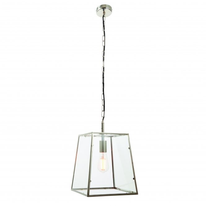 HURST Ceiling Pendant Lantern Style Light | Nickel Plate & Clear Glass