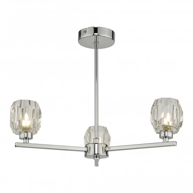 IDINA 3 Light Semi Flush Ceiling Light |Polished Chrome & Faceted Glass