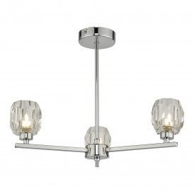 IDINA 3 Light Semi Flush Ceiling Light |Polished Chrome & Faceted Glass
