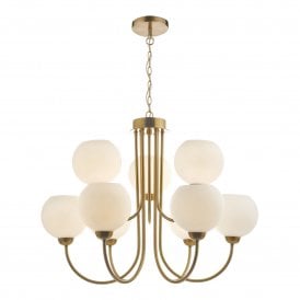 INDRA 9 Mid Century Inspired Pendant | Natural Brass With Opal Glass Shades