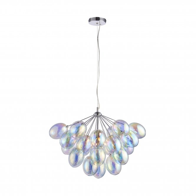 INFINITY Iridescent 6 Light Pendant | Chrome Plate & Dichroic Glass