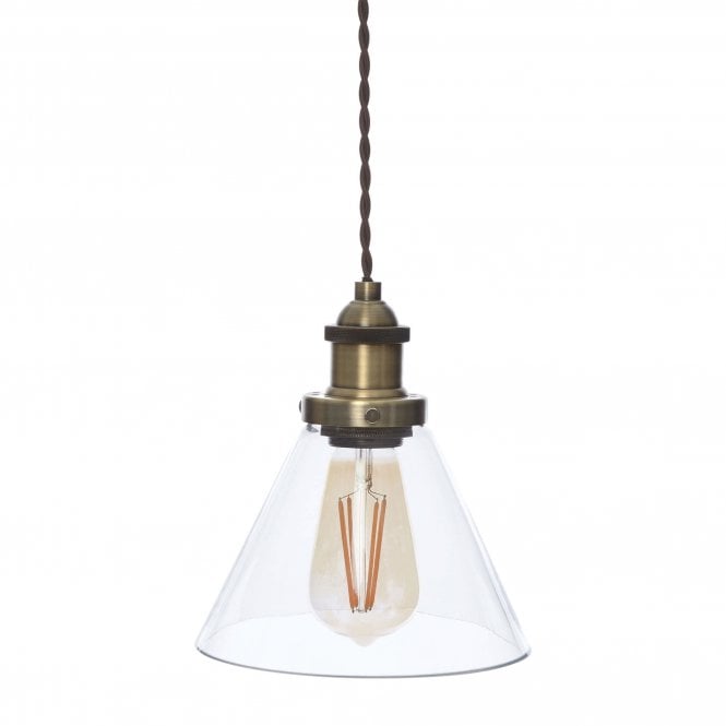 ISAAC Single Ceiling Pendant in Antique Brass and Glass