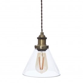 ISAAC Single Ceiling Pendant in Antique Brass and Glass