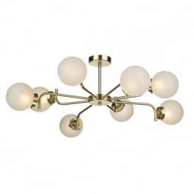 JAZZ 8 Light Ceiling Pendant in Butter Brass / Opal Glass