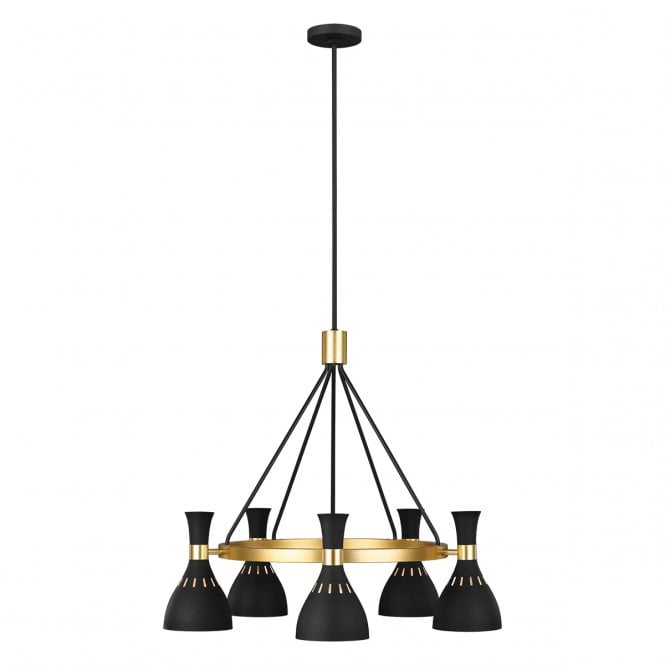 JOAN 5 Light Chandelier Midnight Black & Burnished Brass