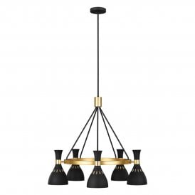 JOAN 5 Light Chandelier Midnight Black & Burnished Brass