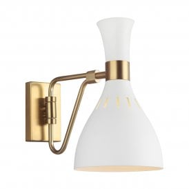 JOAN Wall Light Matte White & Burnished Brass
