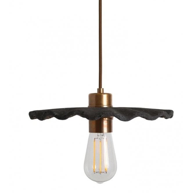 KAPOK Ceramic Pendant Light in Black Clay and Antique Brass