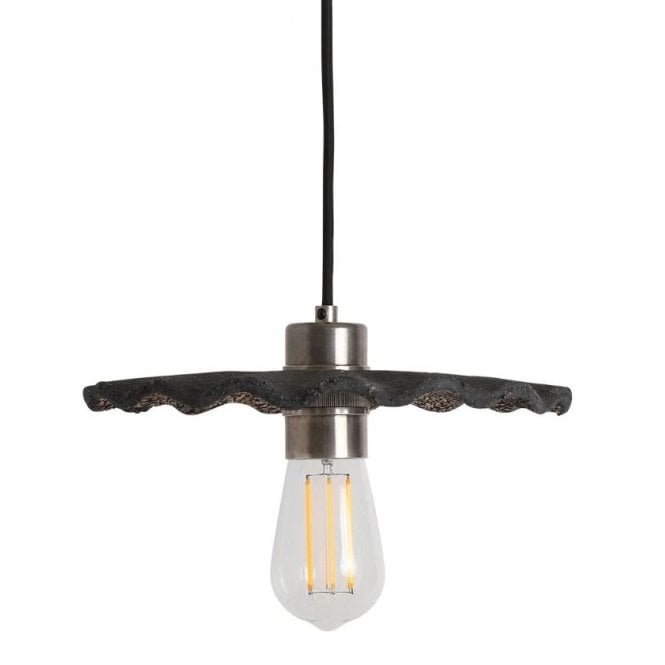 KAPOK Ceramic Pendant Light in Black Clay and Antique Silver