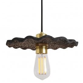 KAPOK Ceramic Pendant Light in Black Clay and Polished Brass