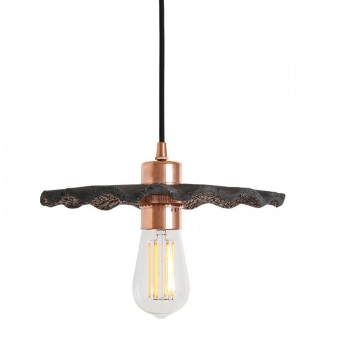 KAPOK Ceramic Pendant Light in Black Clay and Polished Copper