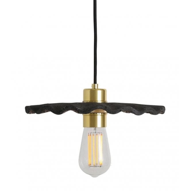 KAPOK Ceramic Pendant Light in Black Clay and Satin Brass