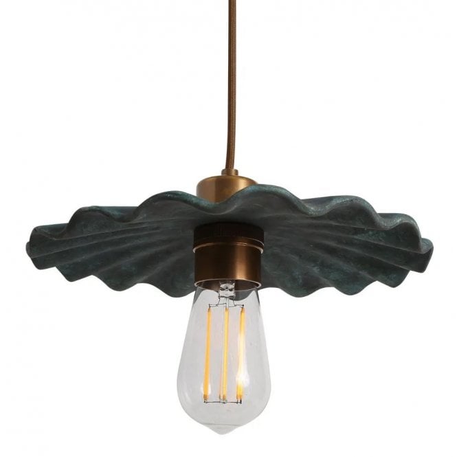 KAPOK Ceramic Pendant Light in Blue Earth and Antique Brass